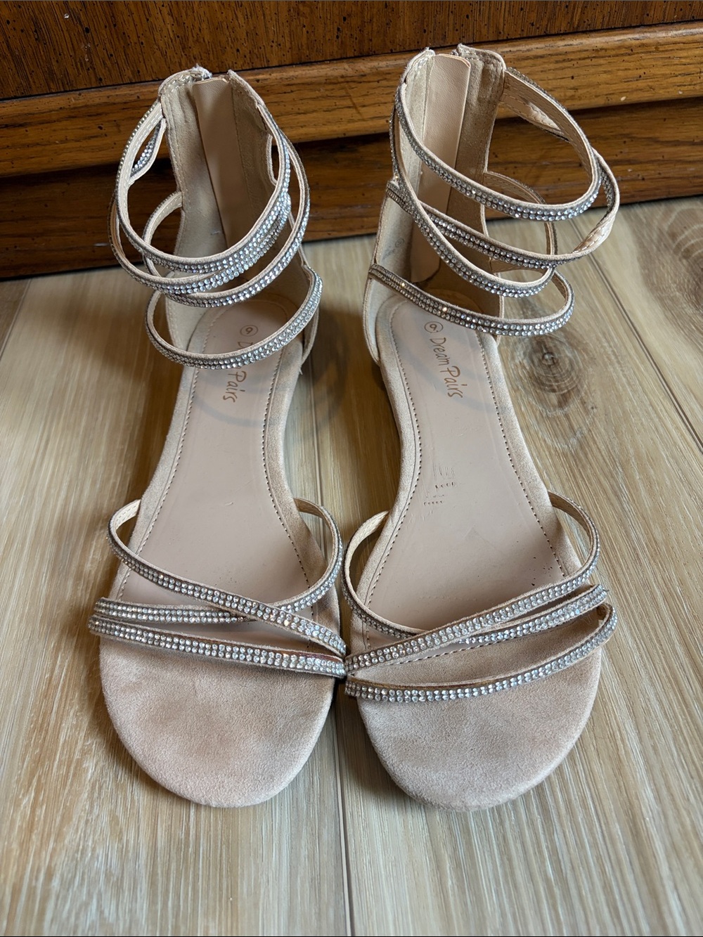Dream Pairs Beige Rhinestone Strappy Sandals